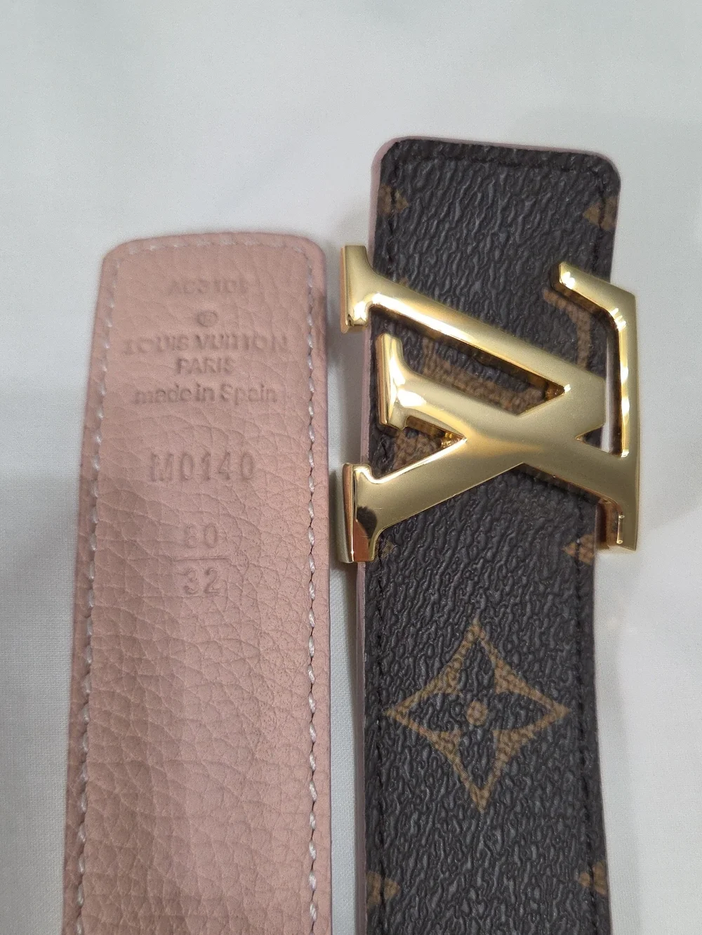 Reversible Louis Vuitton Pink/Brown Monogram Belt Gold LV Buckle